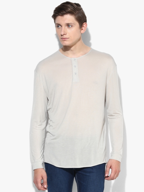 Grey Solid Regular Fit Henley T-Shirt
