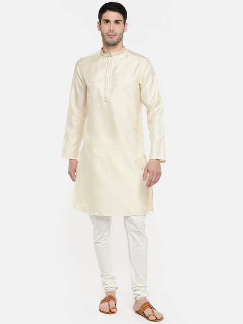indus route by Pantaloons Men Off-White Solid Straight Kurta