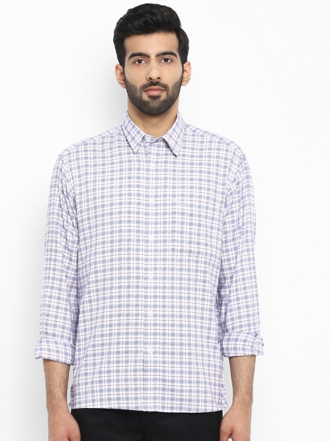 ColorPlus Men Blue & White Regular Fit Checked Casual Shirt