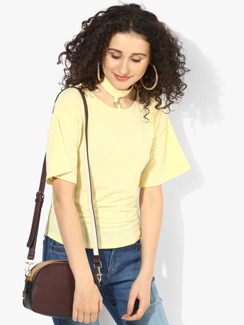 Madame Women Yellow Solid Top
