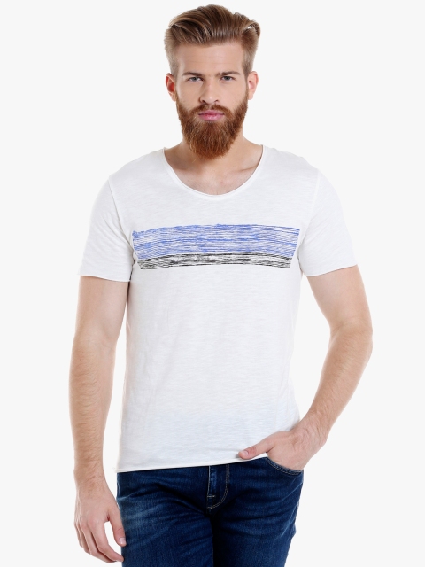Off White Printed Round Neck T-Shirt