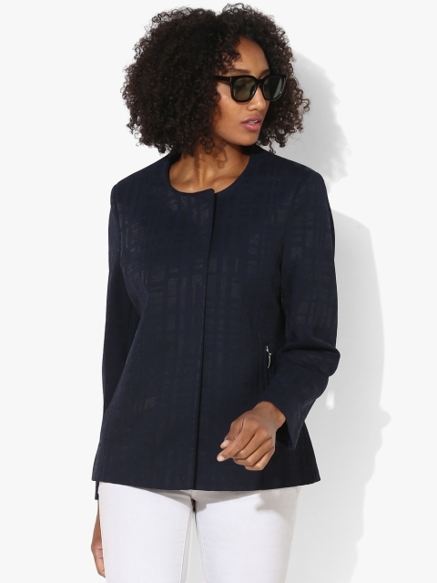 Navy Blue Self Design Jacket