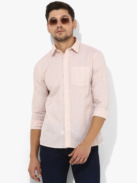 Beige Checked Slim Fit Casual Shirt