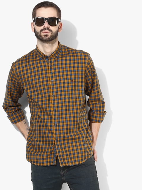 Mustard Checked Slim Fit Casual Shirt