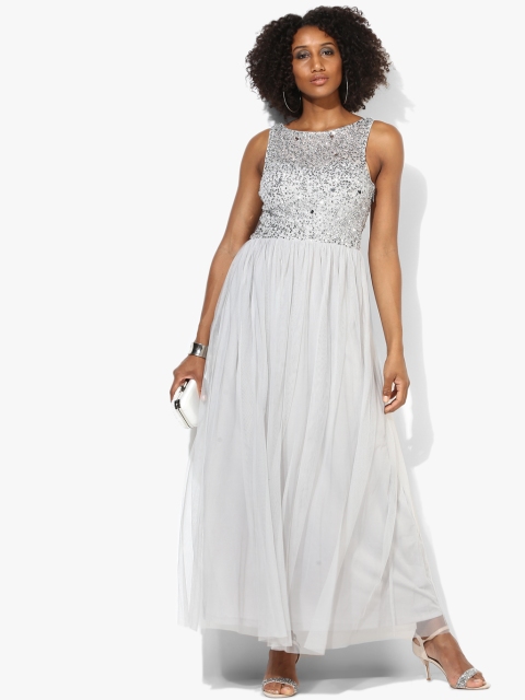 Grey Embellished Self Design Maxi Dress