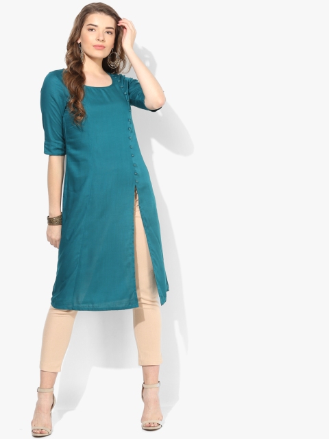 People Women Teal & Teal Solid A-Line Kurta