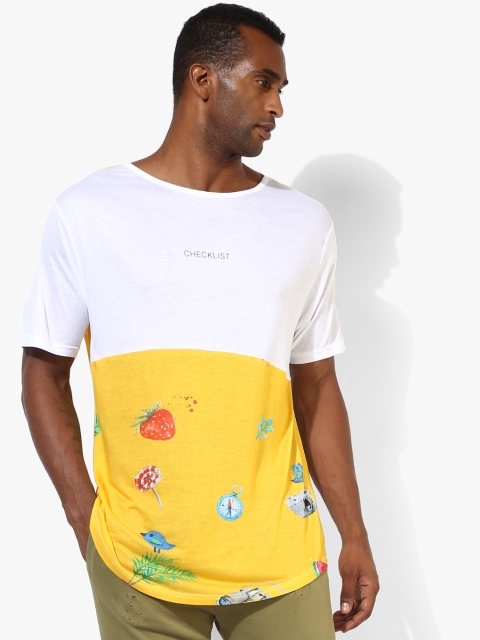 Yellow Printed Regular Fit Round Neck T-Shirt