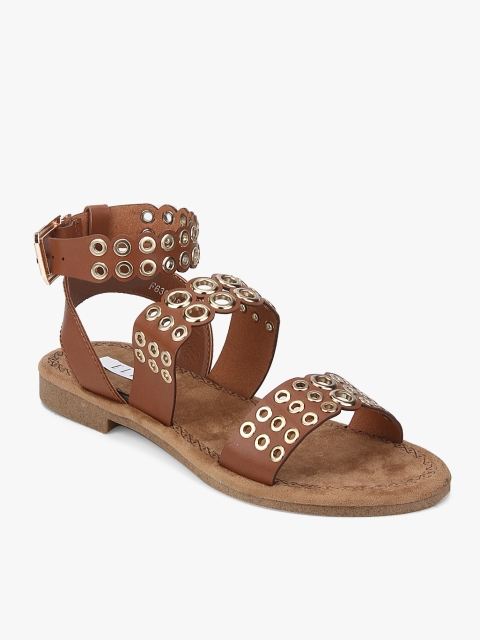 Brown Open Toe Flats Sandals
