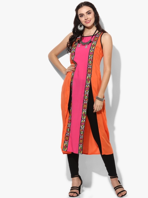 Naari Women Orange Printed A-Line Kurta