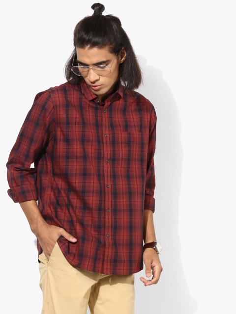 Maroon Checked Regular Fit Casual Shirt
