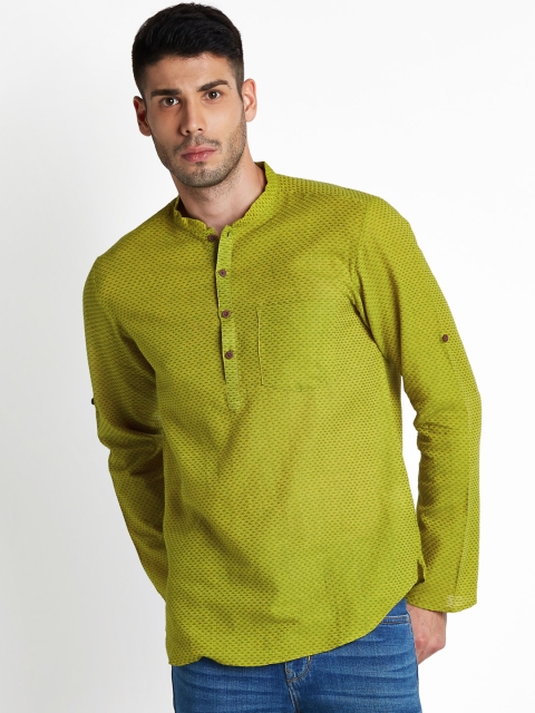 indus route by Pantaloons Men Green Solid Straight Kurta