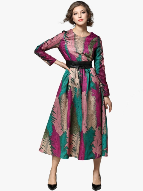 JC Collection Women Multicoloured Printed Fit and Flare Dress, Multi