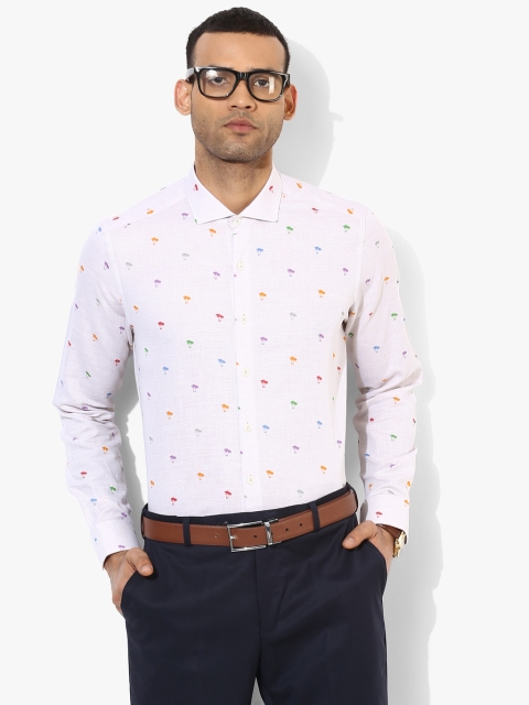 Off White Printed Slim Fit Formal Shirt