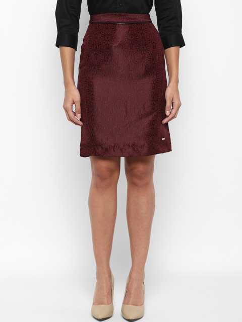 Park Avenue Women Maroon Printed Pencil Skirt