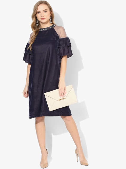 Navy Blue Embellished Shift Dress
