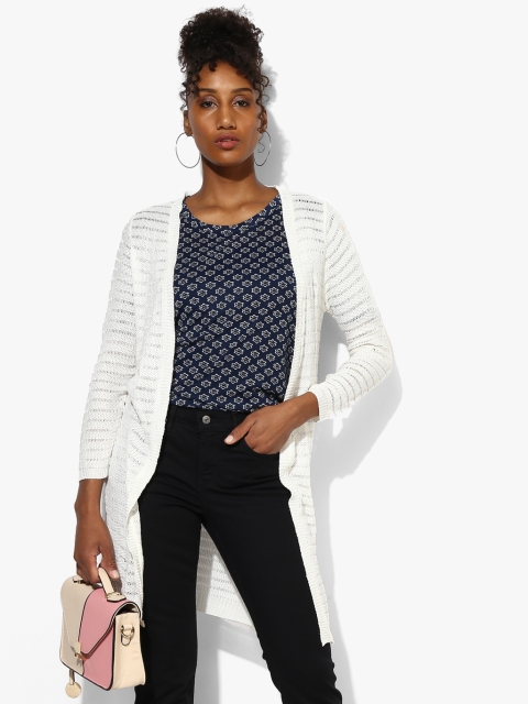 White Coloured Self Design Shrug