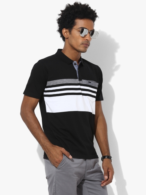 Black Striped Regular Fit Polo T-Shirt