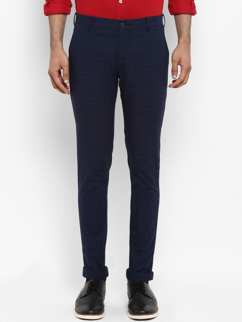ColorPlus Men Navy Blue Nuvo Fit Checked Regular Trousers