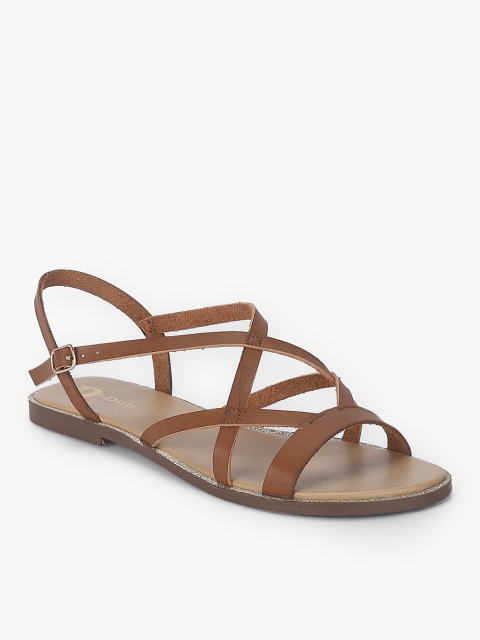 Tan Solid Open Toe Flats