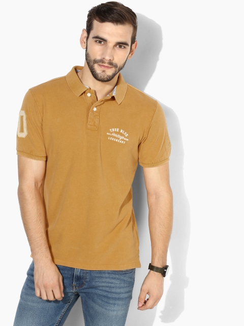 Mustard Yellow Solid Slim Fit Polo T-Shirt