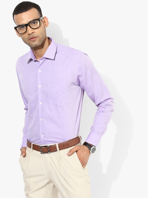 Purple Self Design Slim Fit Formal Shirt