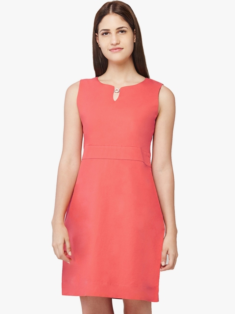 AND Women Peach-Coloured Solid Sheath Dress