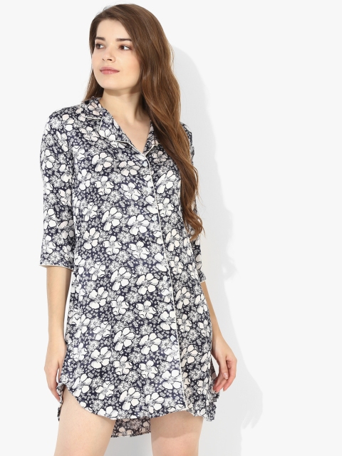 Sweet Dreams Navy Blue Floral Printed Nightdress