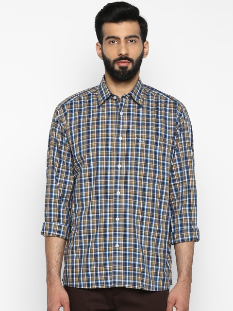 ColorPlus Men Blue & Brown Regular Fit Checked Casual Shirt