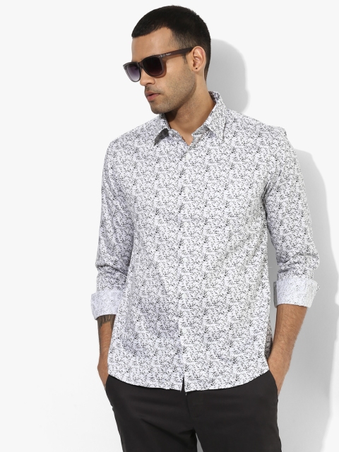 White Printed Slim Fit Casual Shirt