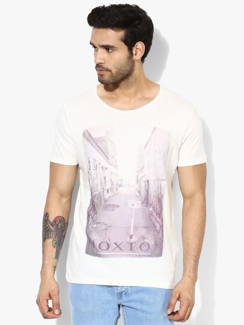 Off White Printed Slim Fit Round Neck T-Shirt