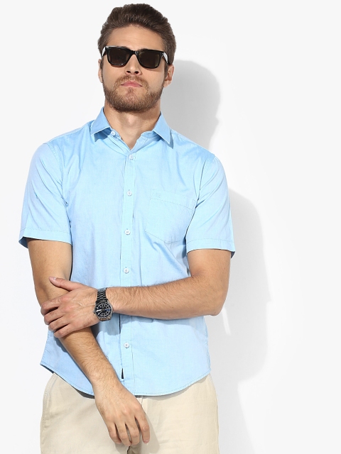 Light Blue Solid Slim Fit Casual Shirt