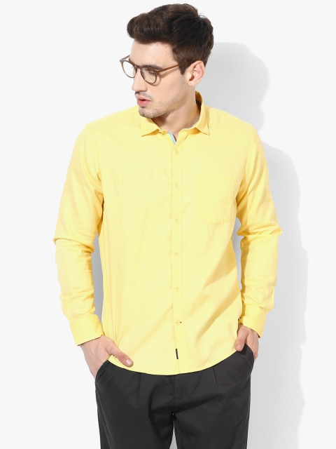 Yellow Solid Regular Fit Casual Shirt