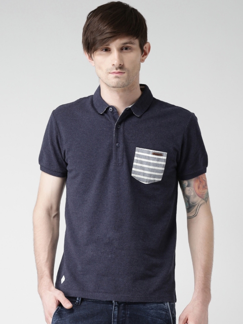 Metersbonwe Navy Blue Regular Fit Polo T-Shirt