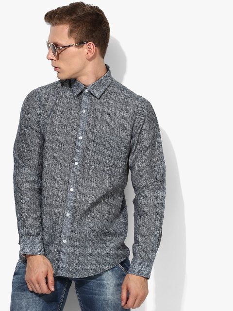 Grey Printed Slim Fit Casual Shirt