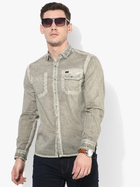 Olive Washed Slim Fit Casual Shirt