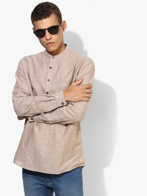 British Club Men Beige Woven Design Kurta