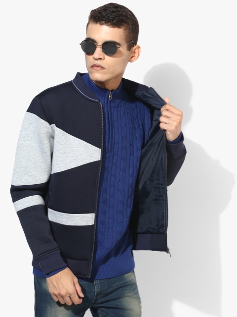 Navy Blue Solid Sweat Jacket