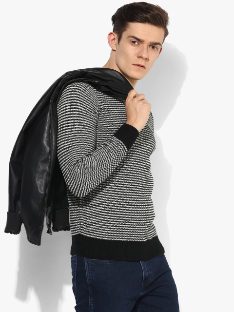 Black Textured Round Neck Sweater