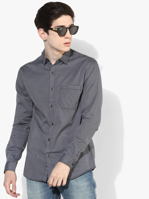 Black Printed Slim Fit Casual Shirt