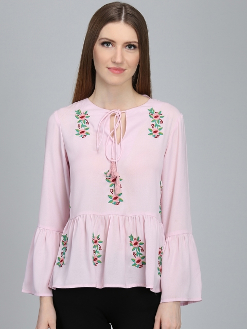 DODO & MOA Women Pink Printed A-Line Top