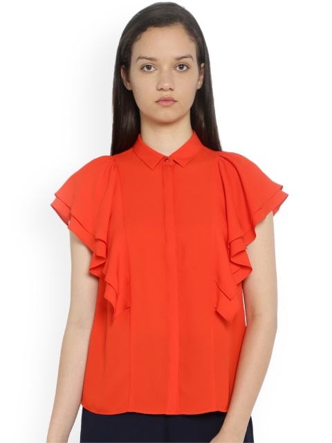 Van Heusen Woman Coral Orange Solid Shirt Style Top