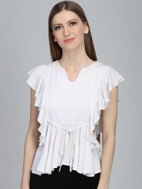 DODO & MOA Women Off-White Solid Top