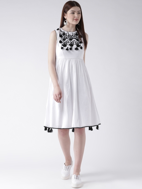 DODO & MOA Women White Solid Fit and Flare Dress