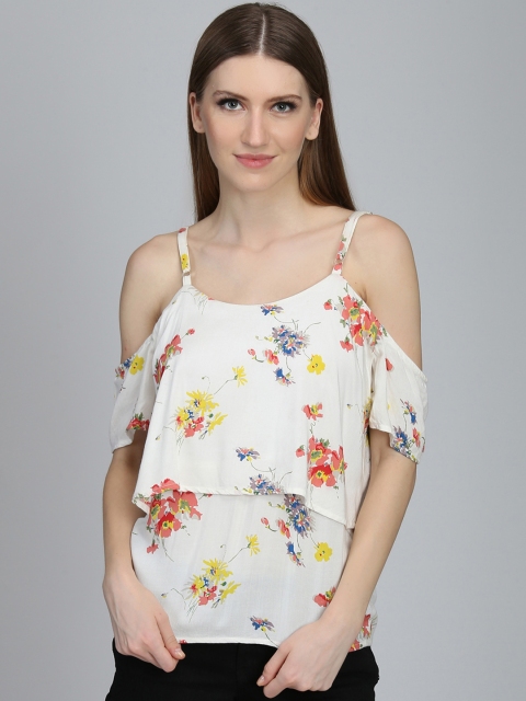 DODO & MOA Women Off-White Printed Tiered Top