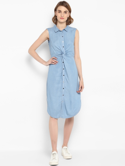 Forever New Women Blue Solid Shirt Dress
