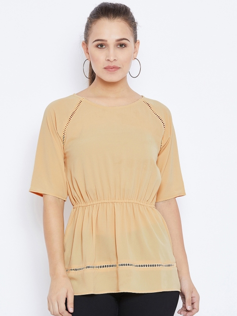LUCERO Women Beige Solid Peplum Top