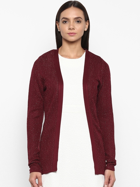 Park Avenue Women Red Solid Front-Open Sweater
