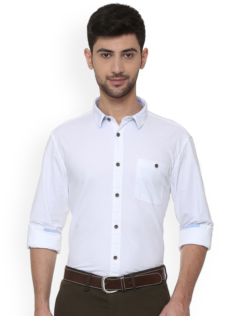 People Men White Slim Fit Solid Formal Shirt