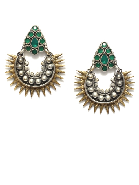 Fabstreet Green & Gold-Toned Handcrafted Spiked Chandbalis