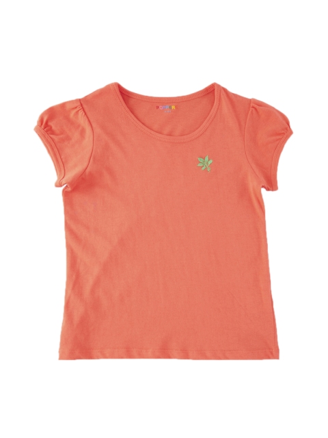 POPPERS by Pantaloons Girls Coral Solid Round Neck T-shirt